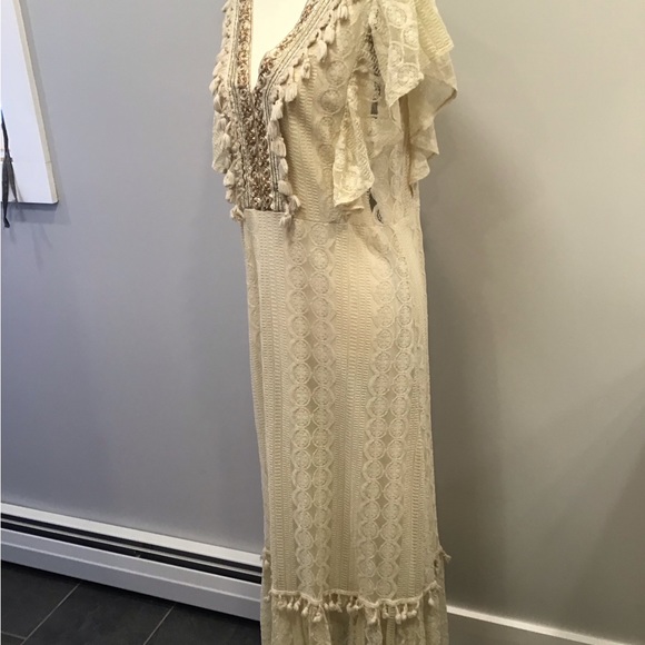 Vanessa Alexandra Romantic Sheer Lace Maxi Dress Flutter Embroidered Tassels Med - Picture 4 of 16